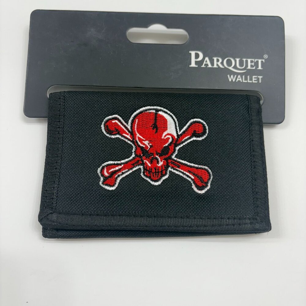 Skull and Crossbones - Red / Black- Tri-Fold Velcro Wallet-  Unisex  - NWT